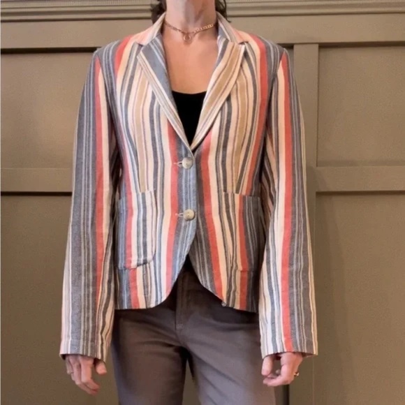 Anthropologie Porridge Multicolor Striped Cotton Blazer Jacket Size Medium - Picture 1 of 12